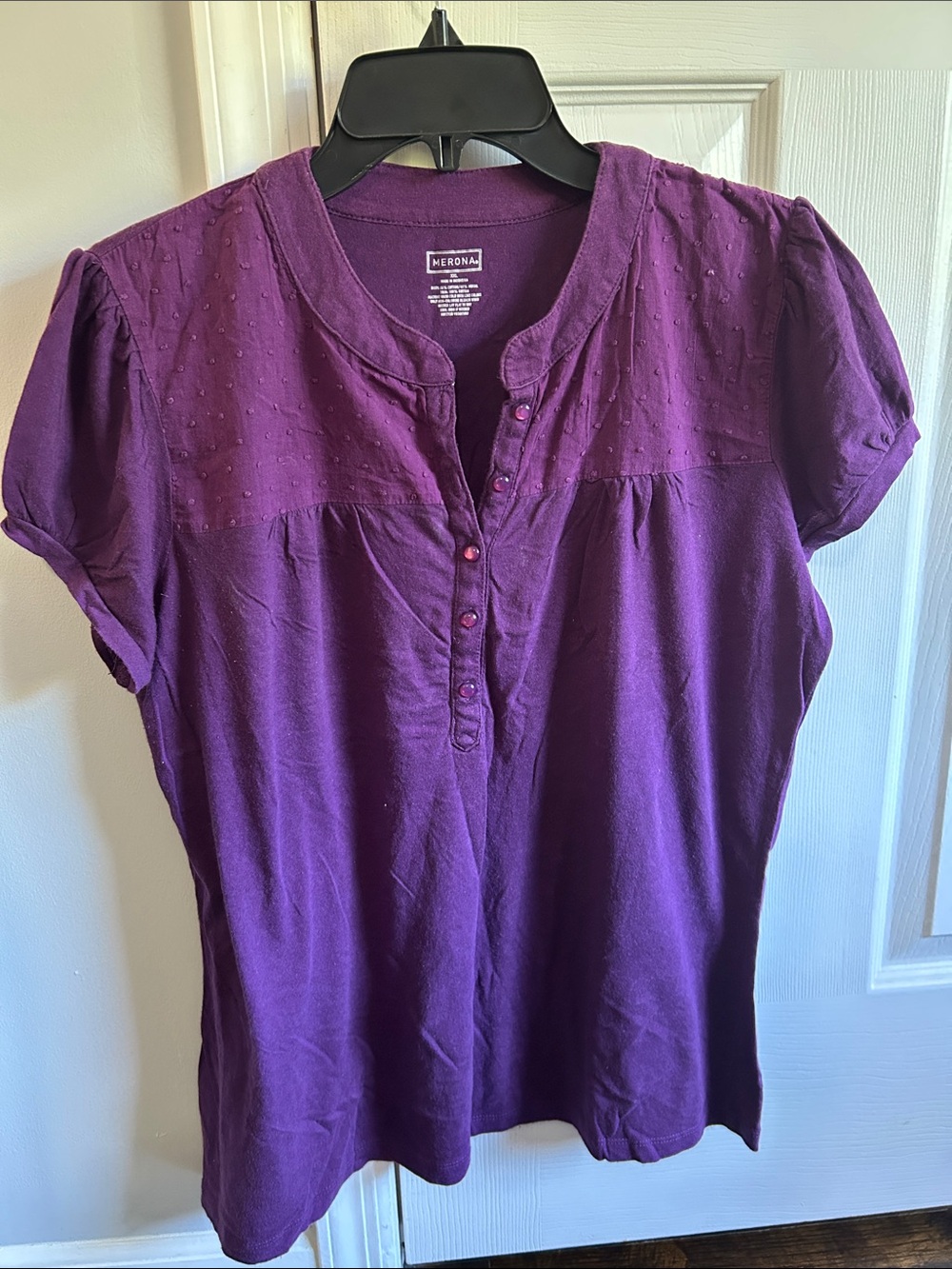 Merona Purple Short Sleeve Henley Top with Pintuck Yoke